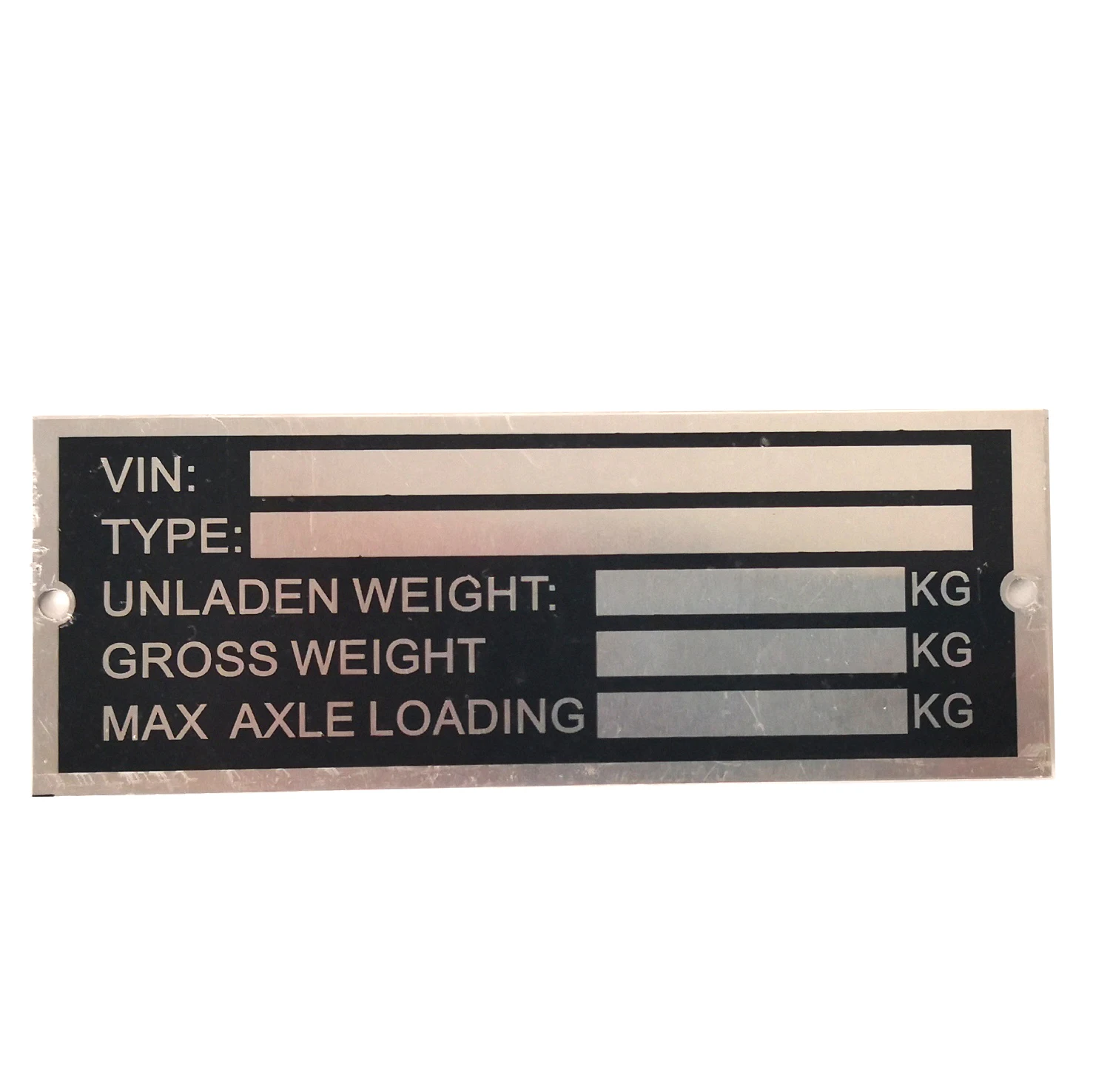 Trailer Blank VIN & Weight Chassis Plate 120mm x 45mm Identification Number