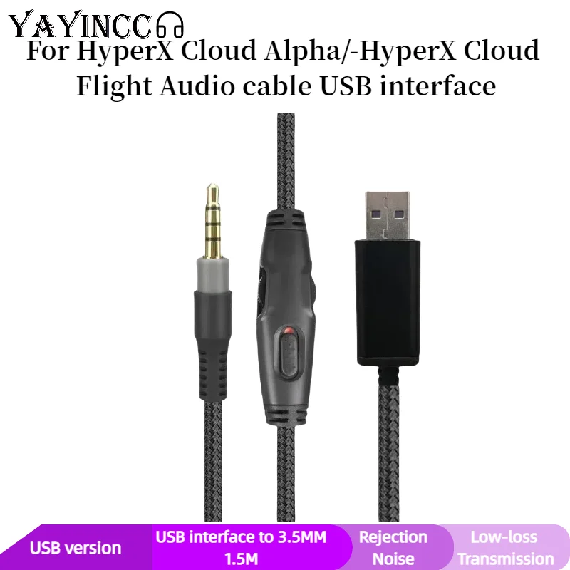 

YAYINCC USB interface to 3.5MM PLUG 1.5M audio cable For HyperX Cloud Alpha/-HyperX Cloud Flight Audio cable USB interface