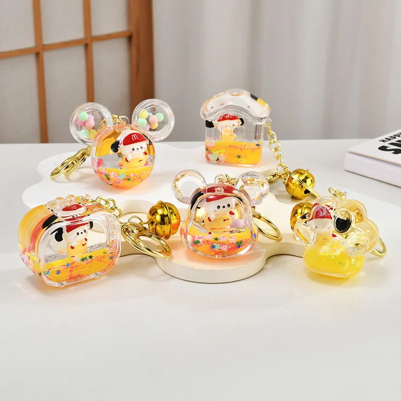 Cute Liquid Micky Head Bear Bottle Keyring Floating Liquid Lovely Puppy Keychains For Woman Bag Pendant Key Chain Charm Gift