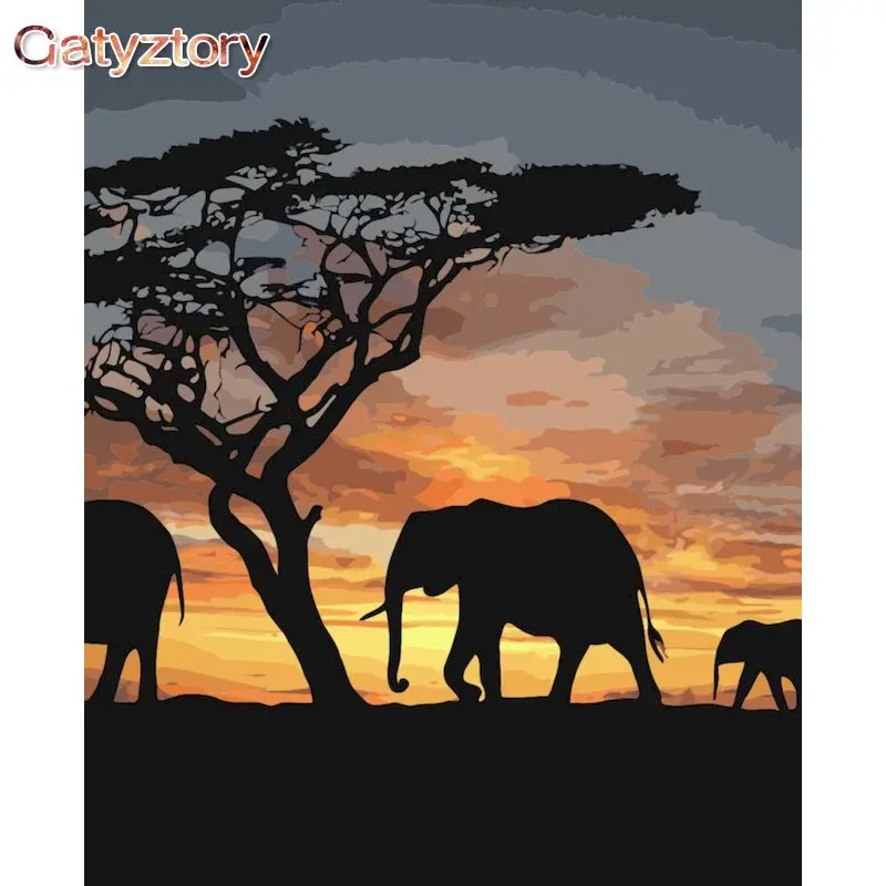 

GATYZTORY Oil Painting By Numbers Elephant Animals DIY 60x75cm Frameless Home Decor Digital Painting on canvas For Unique Gift