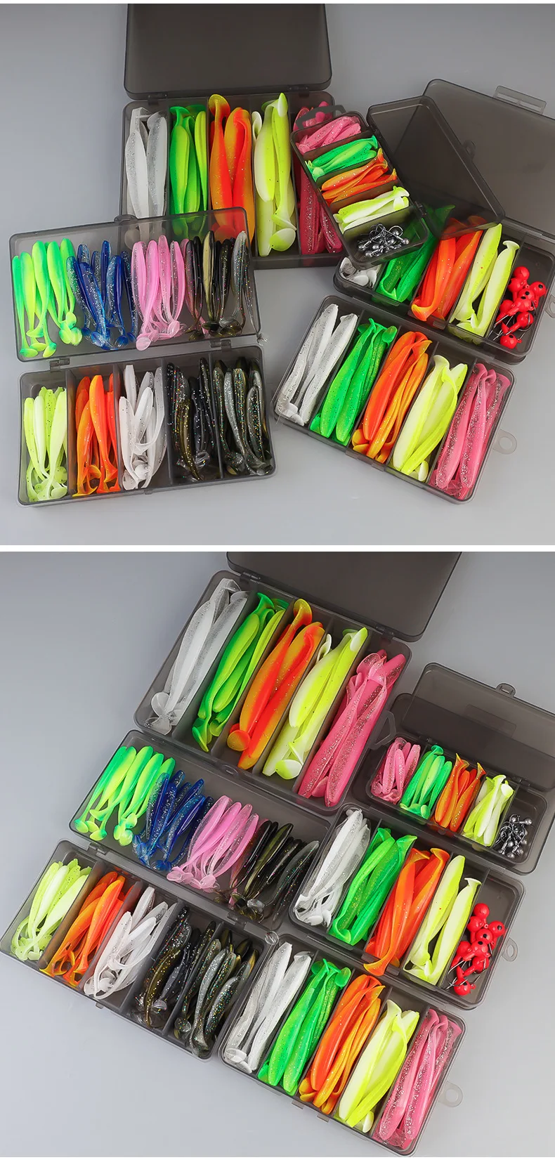 Köder SuittSoft Tail Bait Fake Bait5.5/7/9/12cmZwei-Farben-Angelköder Bleikopfhaken Soft Worm Set – Detail 13