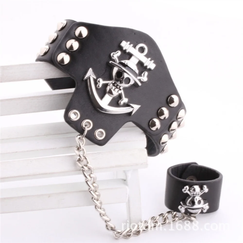 Anime One Piece Bracelet Luffy Skeleton Ship Anchor Leather Handmade Bracelet COS Accessories