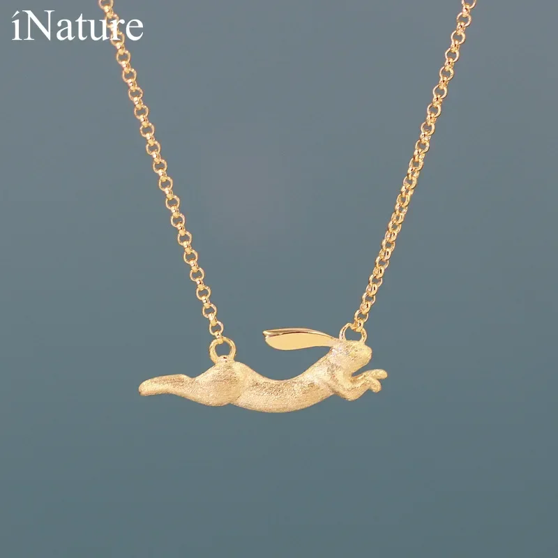 

INATURE Cute Flying Rabbit Pendant 925 Sterling Silver Chain Choker Necklace For Women Fashion Animal Jewelry Gift