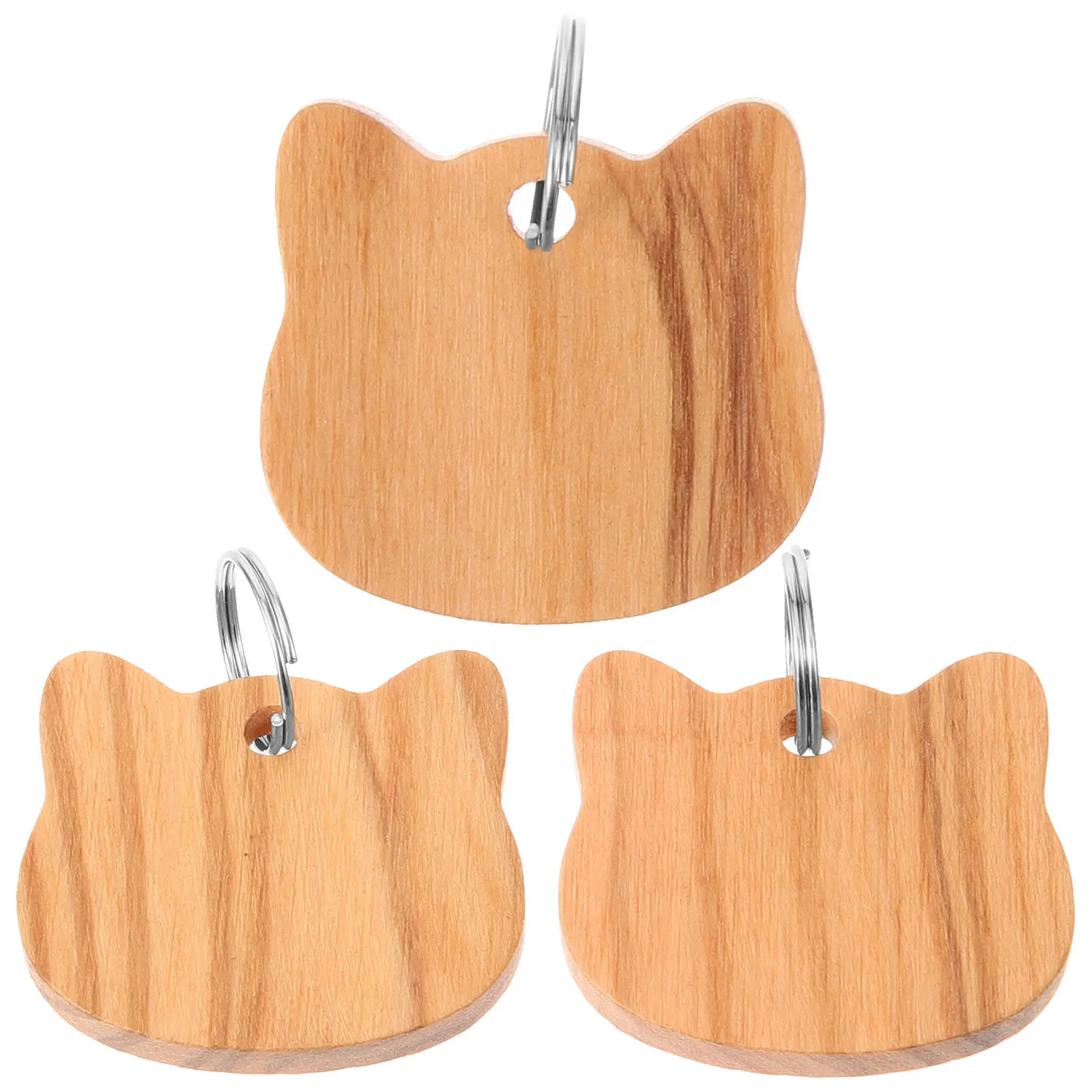 

3Pcs Cat Head Shape Dog Id Tag Wooden Pet Name Tags DIY Blank Puppy Collar Tags Customizable Pet Identification