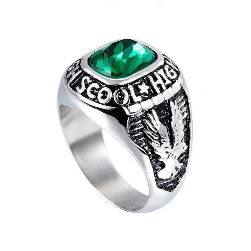 Alloy Ring American Soldier Retro Eagle Set with Red, Blue, Black, and Emerald Ring