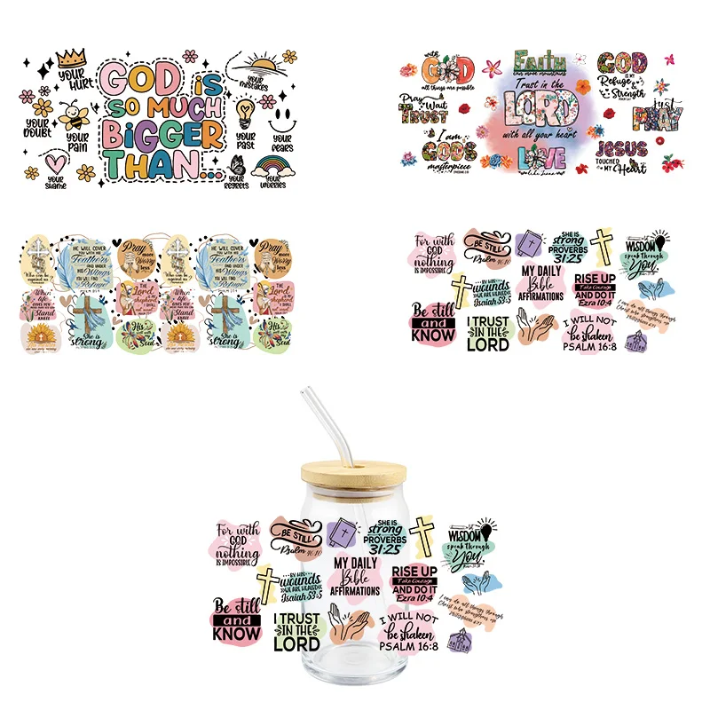 God Jesus UV DTF Wrap Transfer Stickers Cartoon Fashion Design DTF Wrap For Glasses Cups Bottles Waterproof Decal