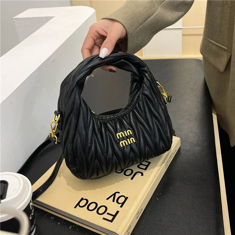 High-End Designer Pleated Crescent Bag Women's New Fashion Western Style Shoulder Bag All-Match Casual Messenger Bag Hand Bag