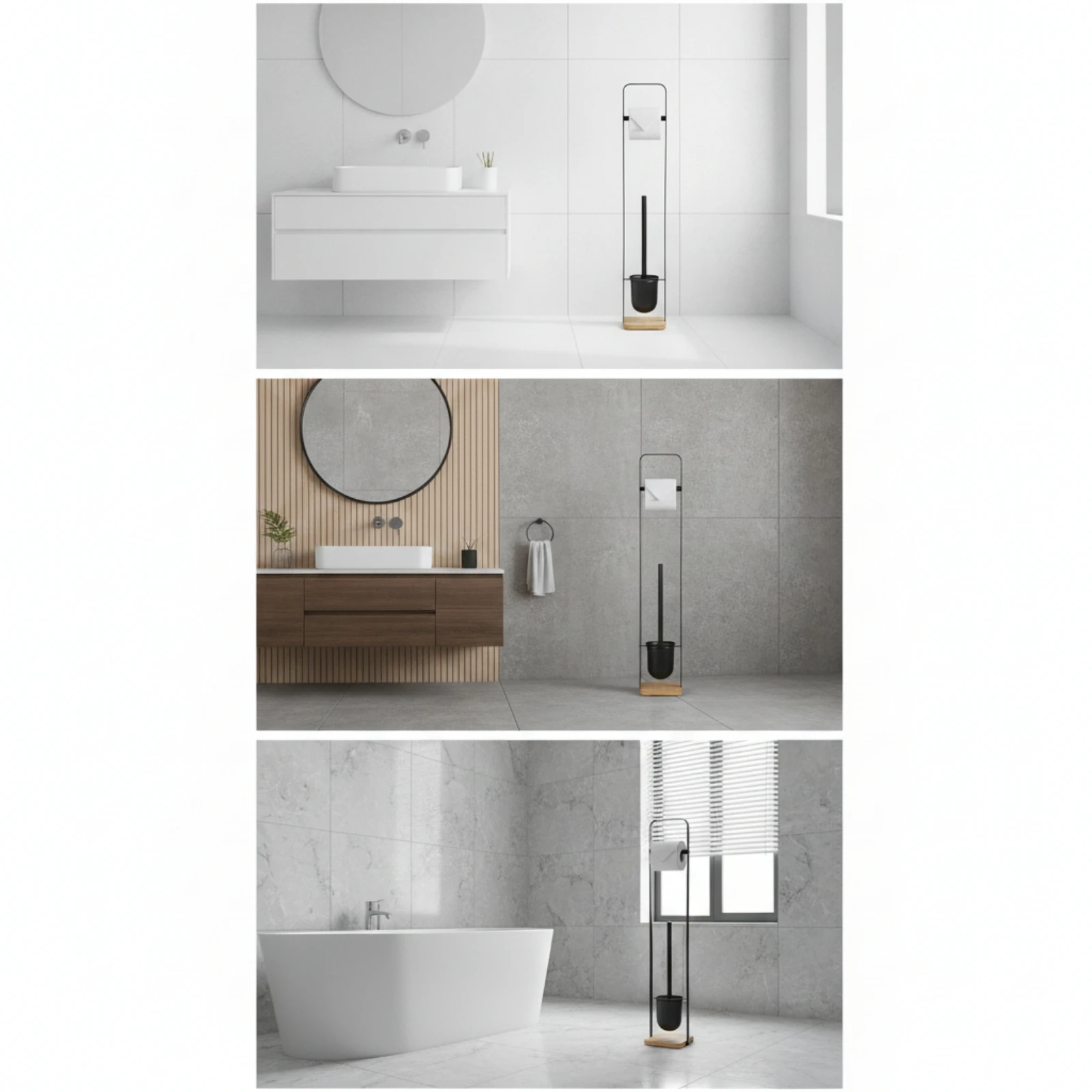 Bathroom Tissue Holder with Toilet Brush Modern Bathroom Accessory Organizer Long-Lasting