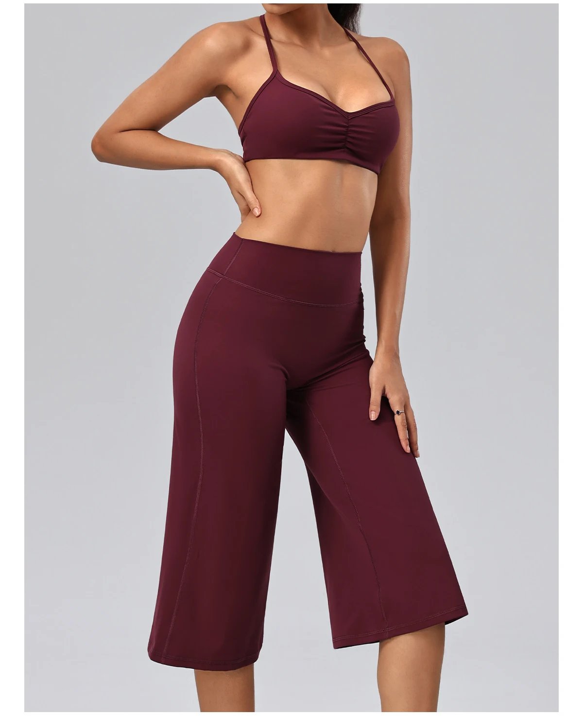 Hearuisavy Damen 2-teiliges Fitness-Set: Hochtaillierte Yoga-Caprihose mit weitem Bein, Push-Up-Sport-BH, schnelltrocknender Tennisrock für das Fitnessstudio. – Detail 30
