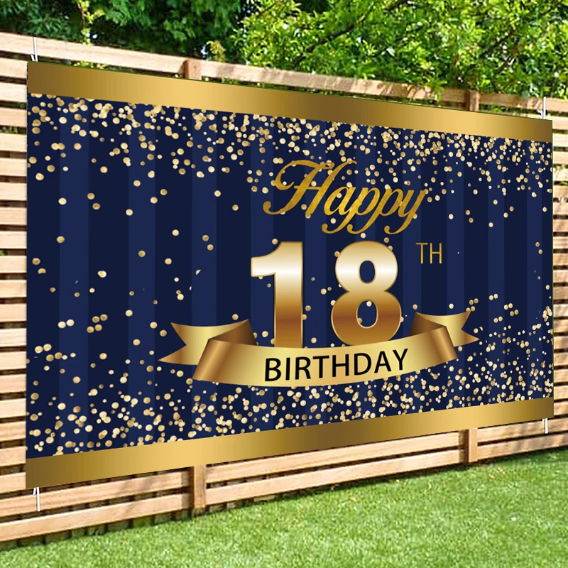 18th วันเกิดแบนเนอร์ตกแต่งชายหญิง 18 ปีวันเกิดที่กําหนดเองภาพพื้นหลังเค้กตารางอุปกรณ์