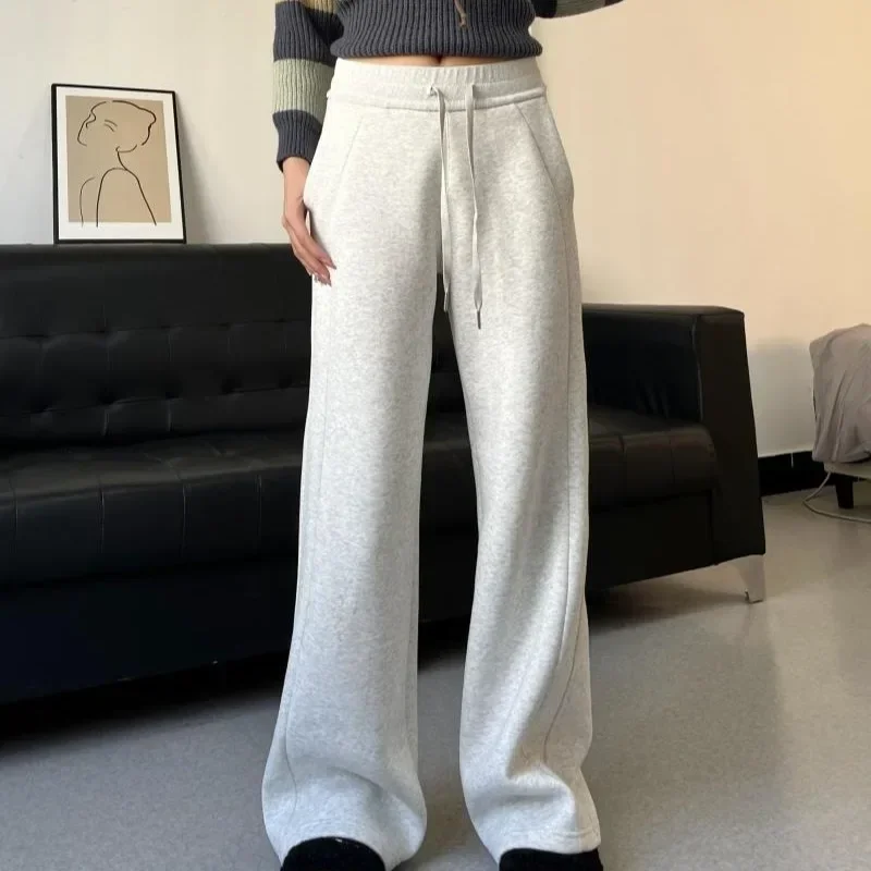 

Pop Pop High Waist Wide Leg Pants Women's Sporty Casual Floor-Length Trousers Straight Cut Pants Comfortable Fit Female Fashion