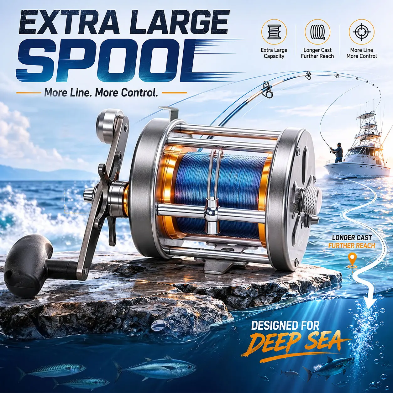 Hochleistungs-Metall-Angelrolle 25kg Max Bremskraft für Salzwasser Tiefsee-Trolling und Jigging Ideal für Riesen-Thunfisch und Marlin – Detail 4