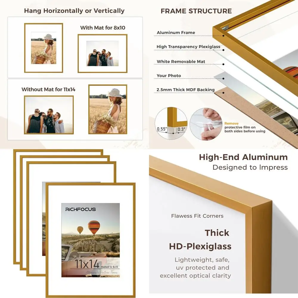 

Набор из 4 металлических рамок для фотографий 11x14 дюймов (для фото 8x10 дюймов), настенное крепление, бронзовая отделка, крепеж для подвешивания в комплекте