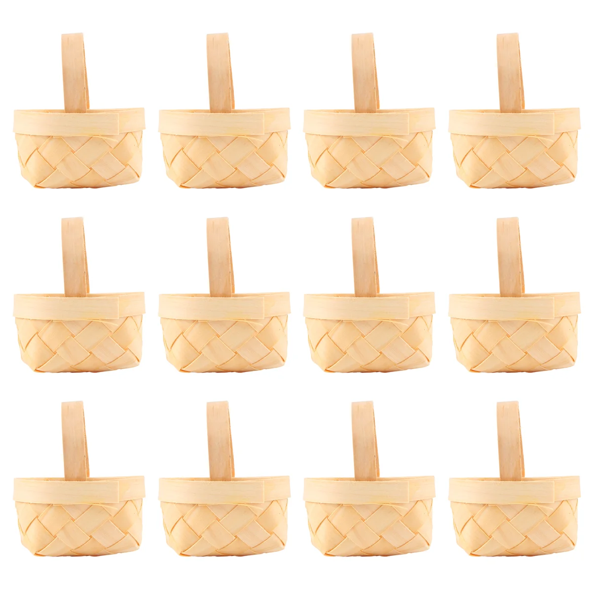 High-end 12Pcs Wood Chip Mini Baskets Manual Woven Baskets Ornaments Candy Storage Box