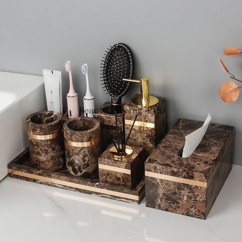 

Natural Marble Bathroom Set Luxury Toothbrush Holder Soap Dispenser Bathroom Storage Accessories Household Items