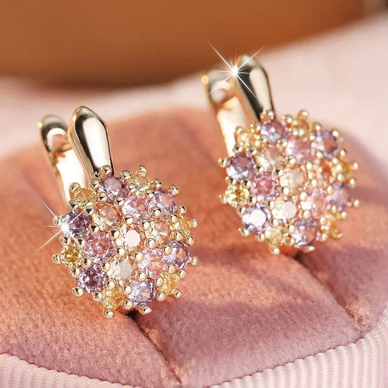 Luxury Exquisite Inlay Colorful Zircon Women's Earrings Flower Cluster Design Sparkling Charm Earrings Fashion Jewelry