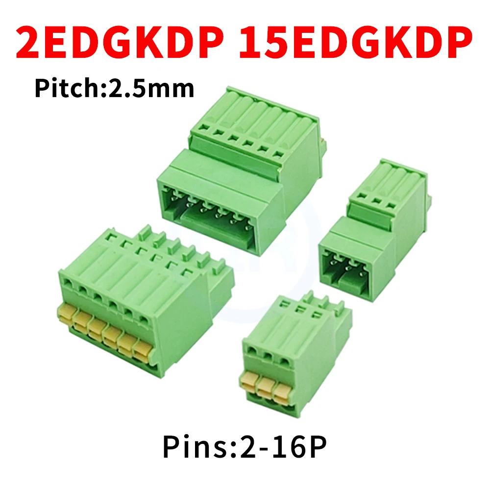 (5 Sets) 2EDGKD + 2EDGKDP 2.5mm 2.54mm Solderless Screwless Plug-in Terminal Block Spring Press 2~16P 15EDGKD 15EDGKDP 2.54 2.5