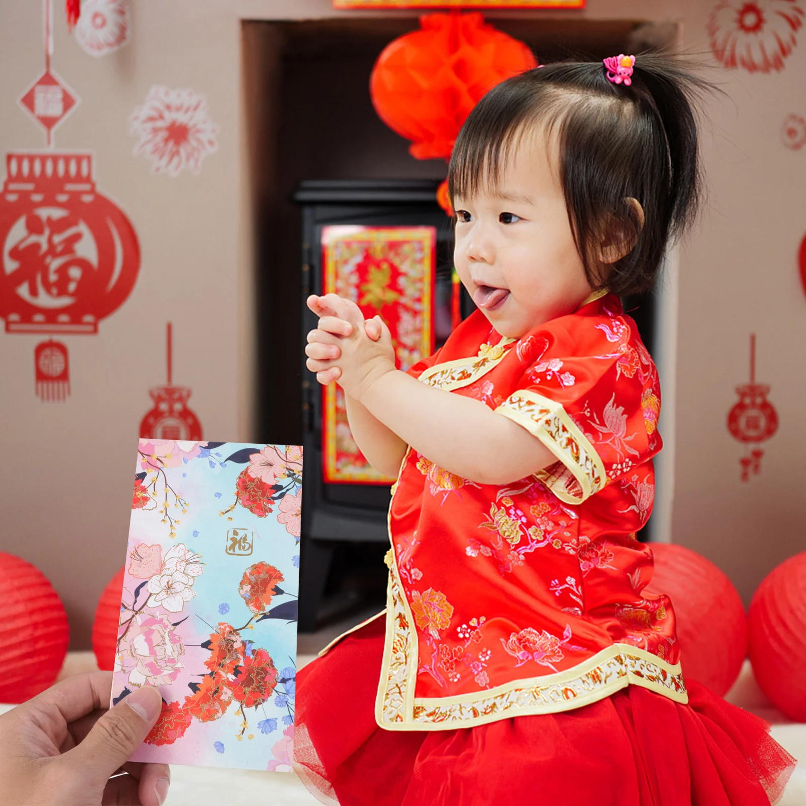 Sobres de flores rojas para niños, 8 piezas, regalos de Año Nuevo, billetera de dinero, paquetes decorativos, papel de perlas