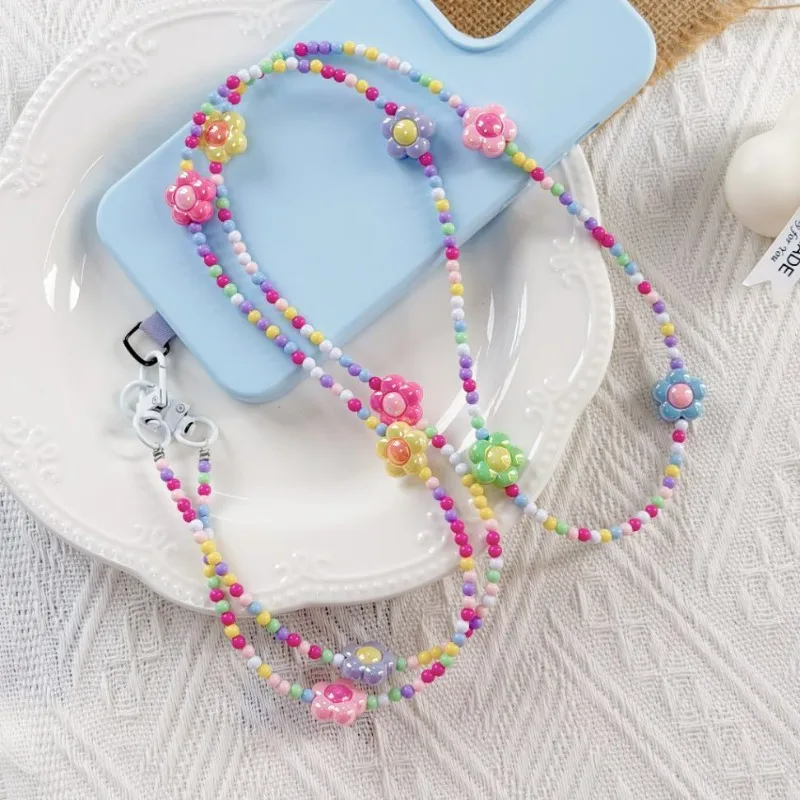 Ins Beaded Rainbow Mobile Phone Chain, Sweet Girl Bag Strap Chain
