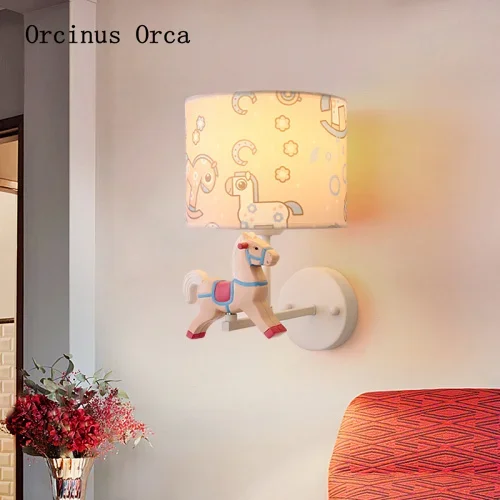 

Cute cartoon pony wall lamp Boy Girl Bedroom children room lamp simple color animal wall lamp