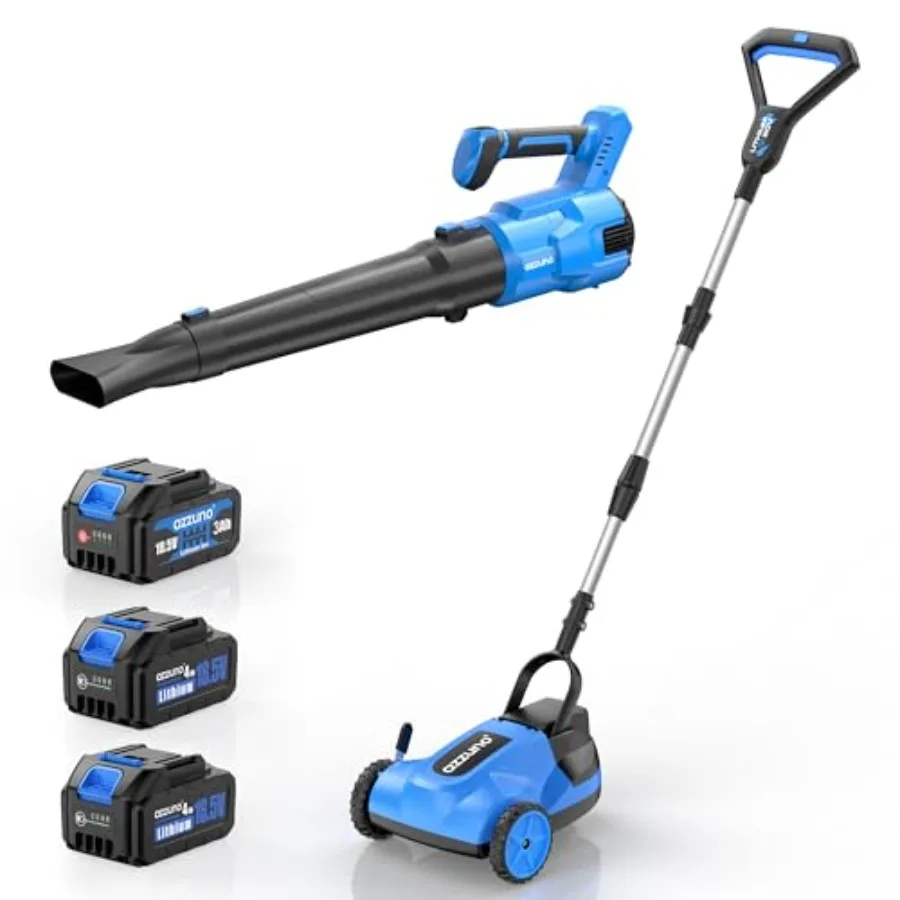 

Электрическая мини-газонокосилка и бесщеточный беспроводной воздуходув для листьев, комбинированный комплект с 2 аккумуляторами по 4,0 Ач и 1 зарядным устройством для аккумулятора по 3,0 Ач