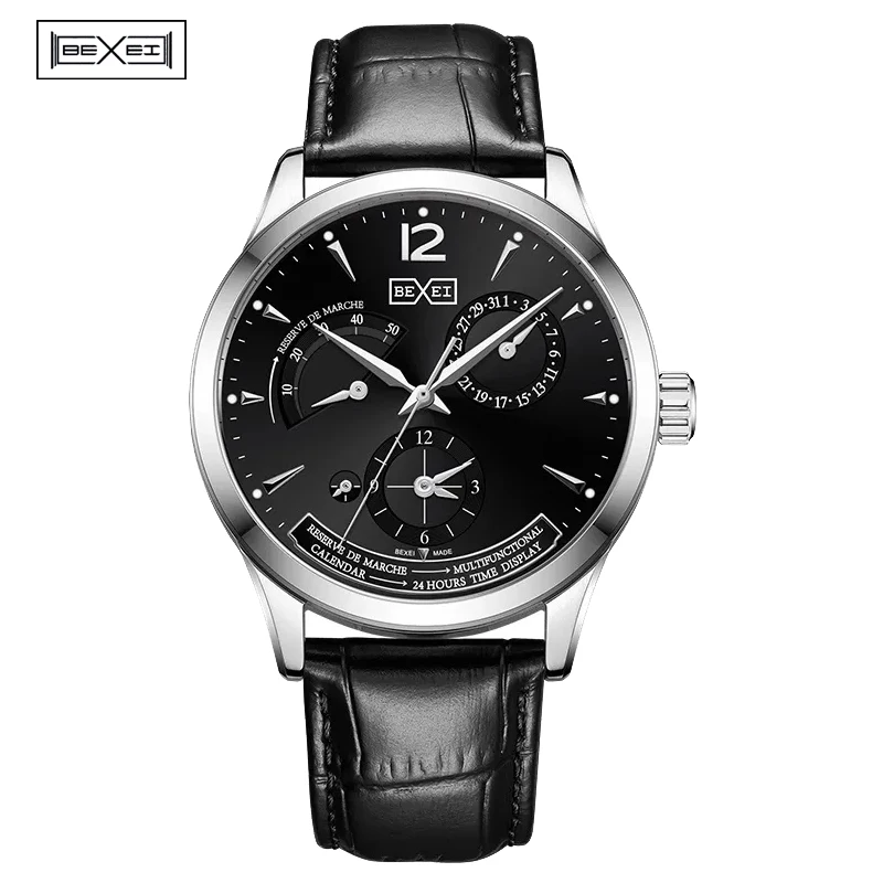 

BEXEI Роскошные автоматические механические мужские часы 9168, запас хода, календарь, дисплей, циферблат, часы с автоматическим заводом, мужские модные часы