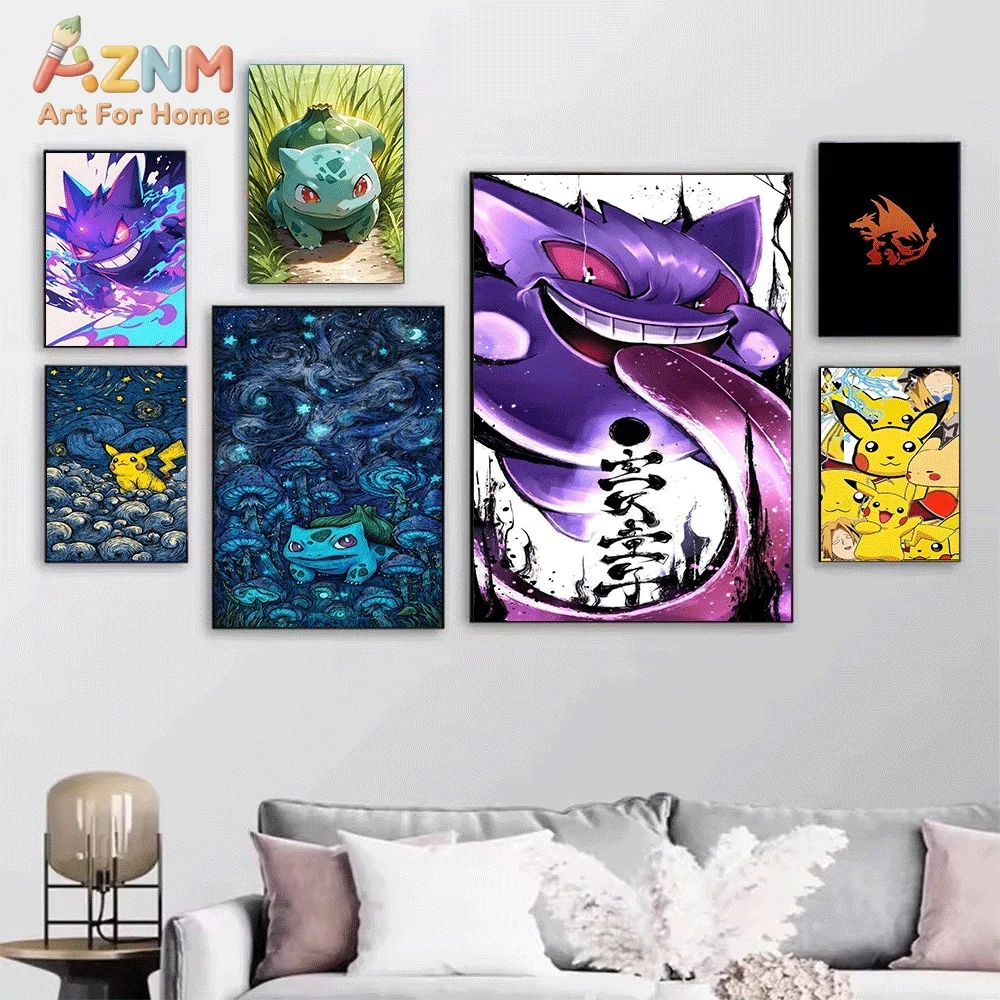AZNM Charizard Fire Dragon Aggressive Graffiti Style Canvas Wall Print, Pokemon Anime Game Art Poster, Unframed Canvas Paintin