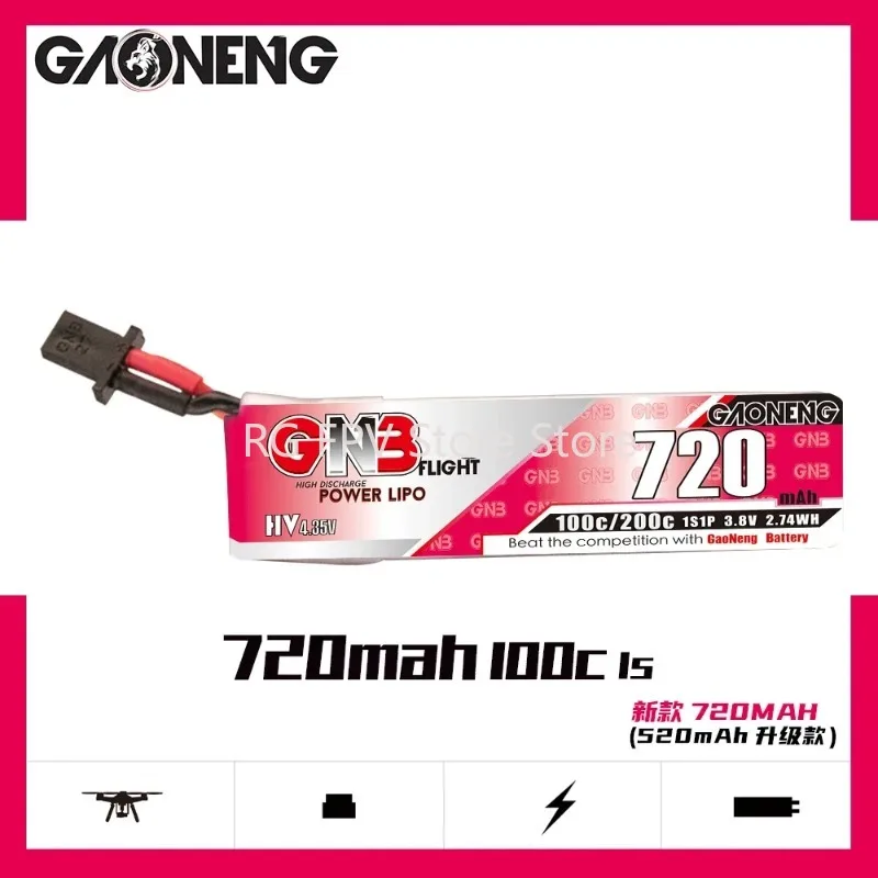 

5-10Pcs GAONENG GNB 1S 720mah 3.8V 100C/200C HV Lipo Battery With GNB27 plug for Quadcopter FPV Drone Tinywhoop Frame RC Drone