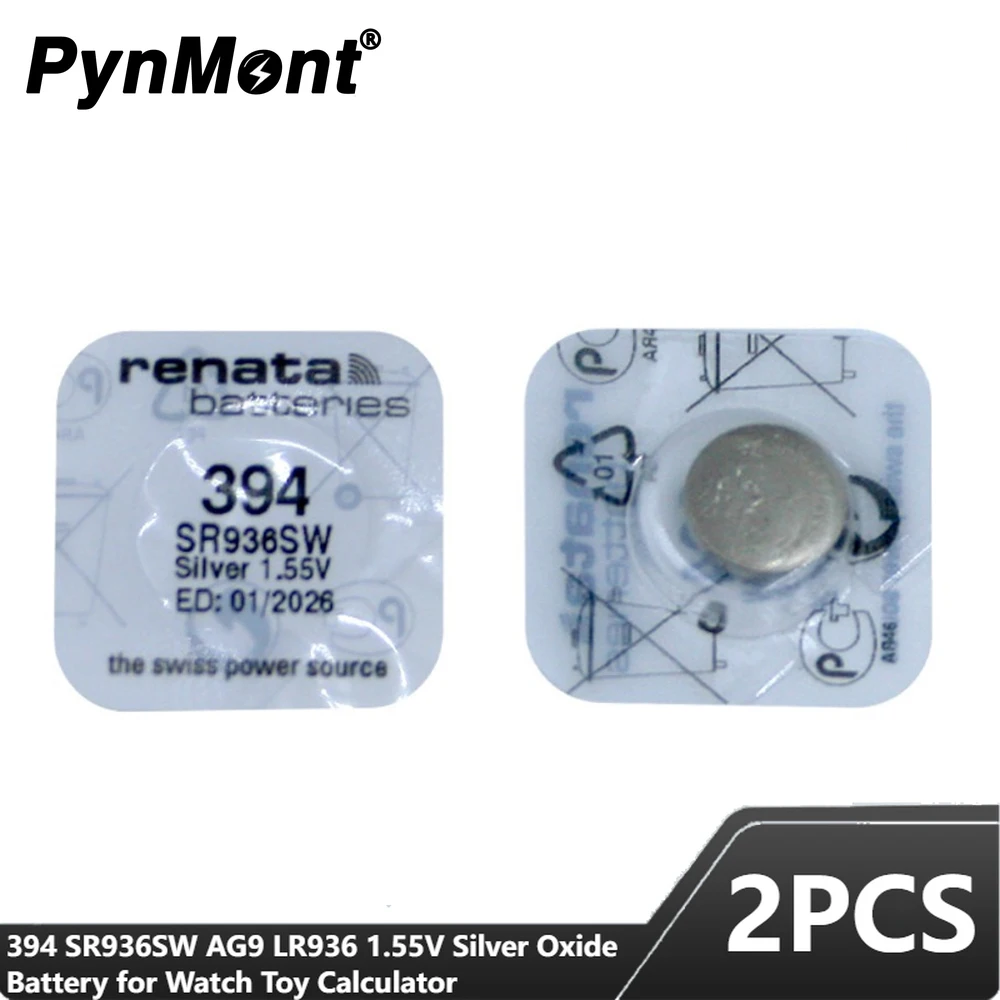 2PCS New Renata 394 SR936SW AG9 LR936 1.55V Silver Oxide Battery for Watch Toy Calculator Button Coin Cell Swiss Made