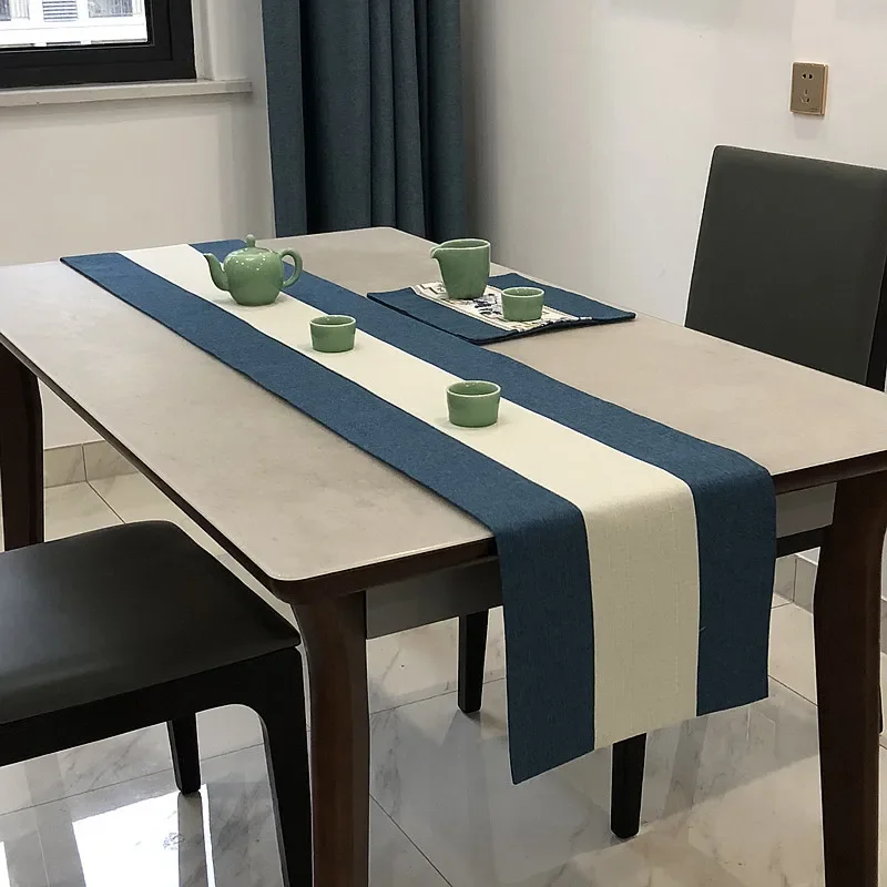 Chinese Style Cotton and Linen Table Flag Modern Minimalist Tea Art Tablecloth TV Cabinet Table Runner Wedding Party Home Decor