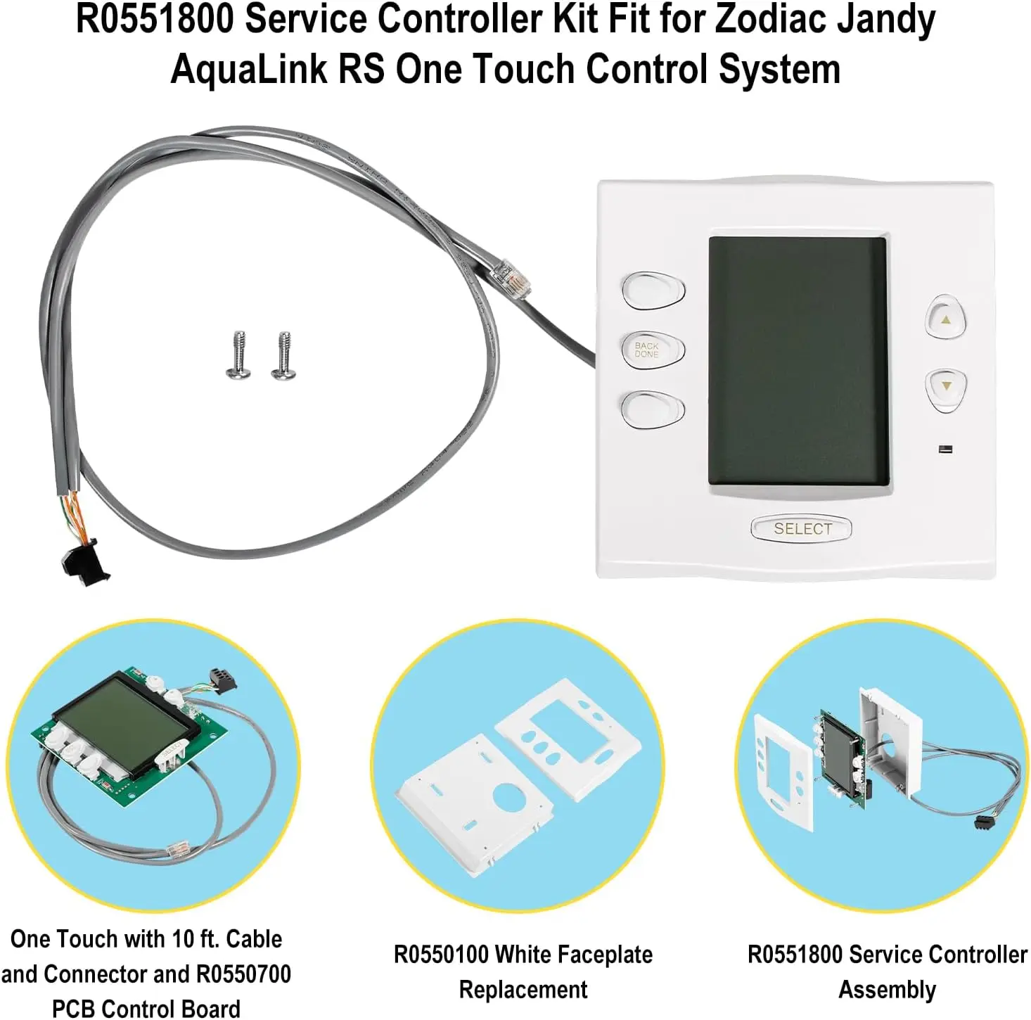 R0551800 Service Controller Replacement Parts with Cable and Connector Fit for Zodiac Jandy AquaLink RS One Touch Control System