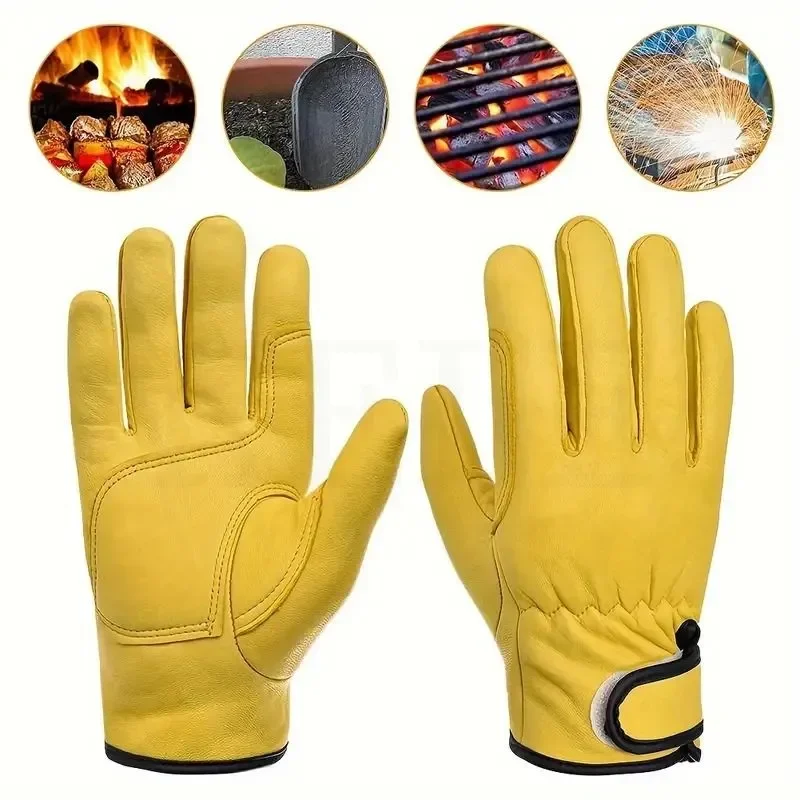 Professional Leather Work Gloves - Sheepskin Cut & Heat Resistant, ANSI Rated for Construction, Repair & DIY (Men's Safety)