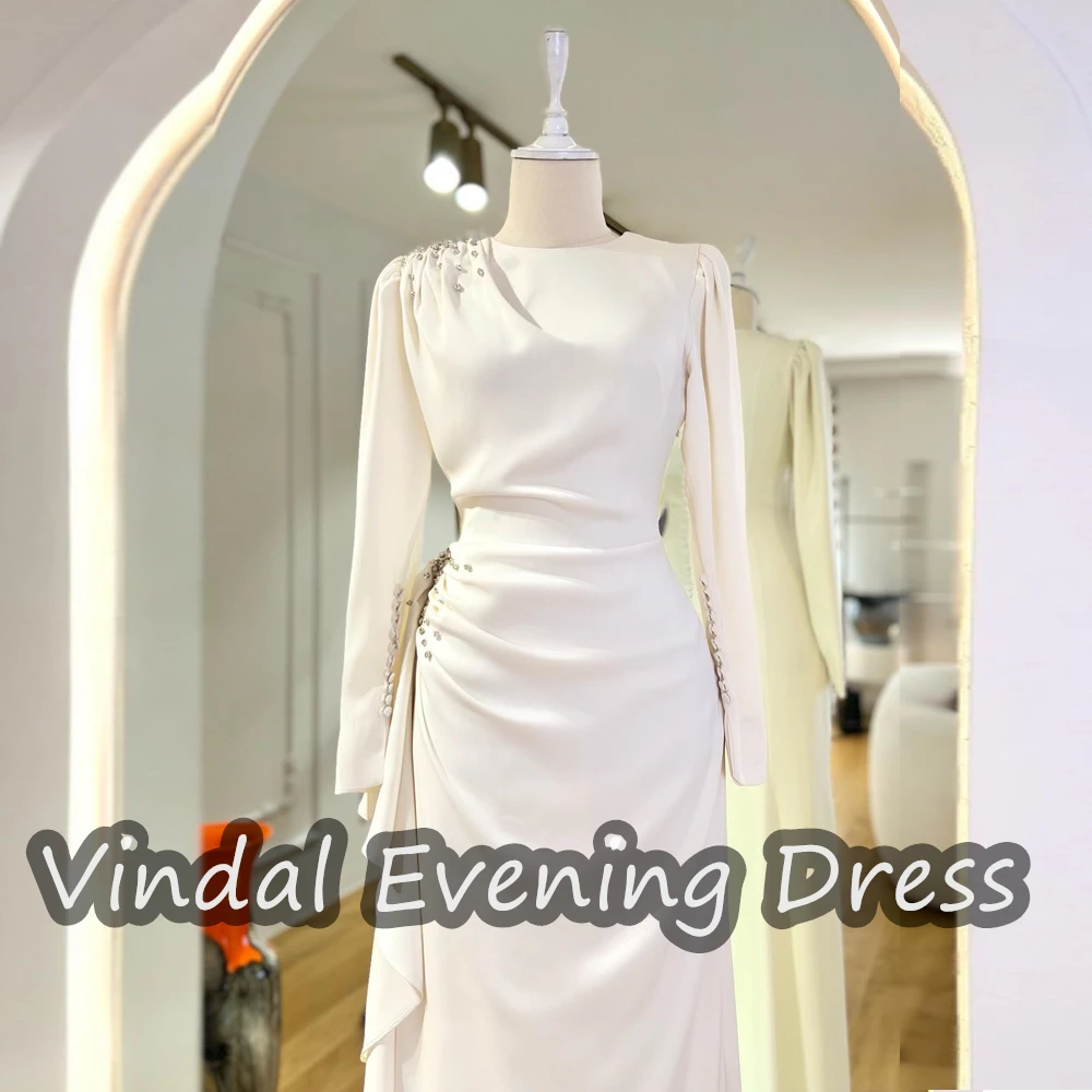 Vindal-Robe de Soirée Sirène en Satin pour Femme, Tenue Élégante à Volants, Longueur au Sol, Soutien-Gorge Intégré, Manches sulf, Arabie Saoudite