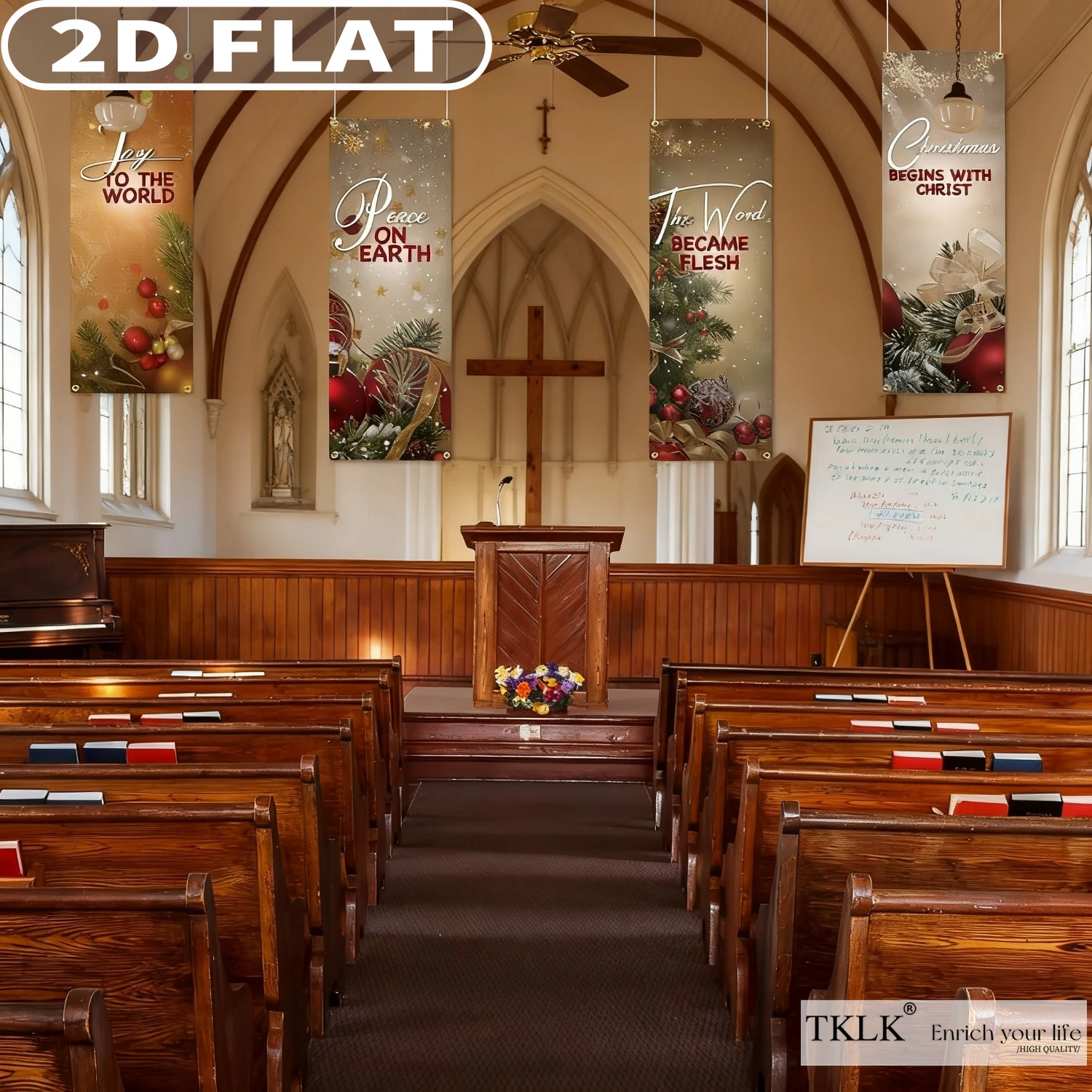 

4Pcs Church Banners for Sanctuary 2 X 6Feet Durable Polyester Christmas Banner Bible Verses Wall Decor Christians Religious Flag