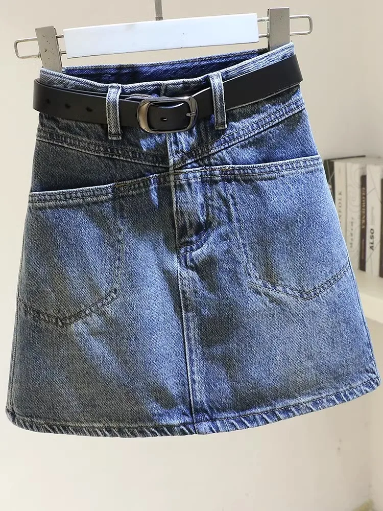 

Ретро-юбка А-силуэта в гонконгском стиле с высокой талией, женская джинсовая, не просвечивающая, летняя 2026, утягивающая, универсальная короткая юбка