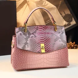 Luxury Fashion Genuine Leather Women Handbags Quality Cowhide Shoudler Messenger Bag 2024 New Snake Print Portable Shell Bags