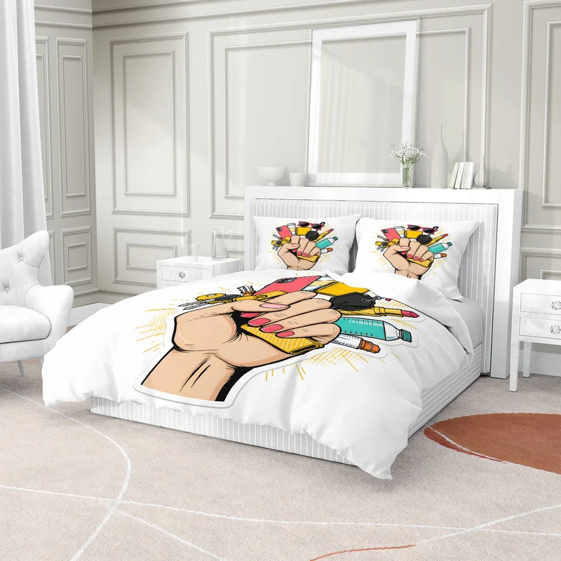Urban Carry Essentials Duvet Cover Set Fashion Hand Holding Print Bedding Set Cozy Quilt Cover Set Bedroom Decor Girl Grip Gift