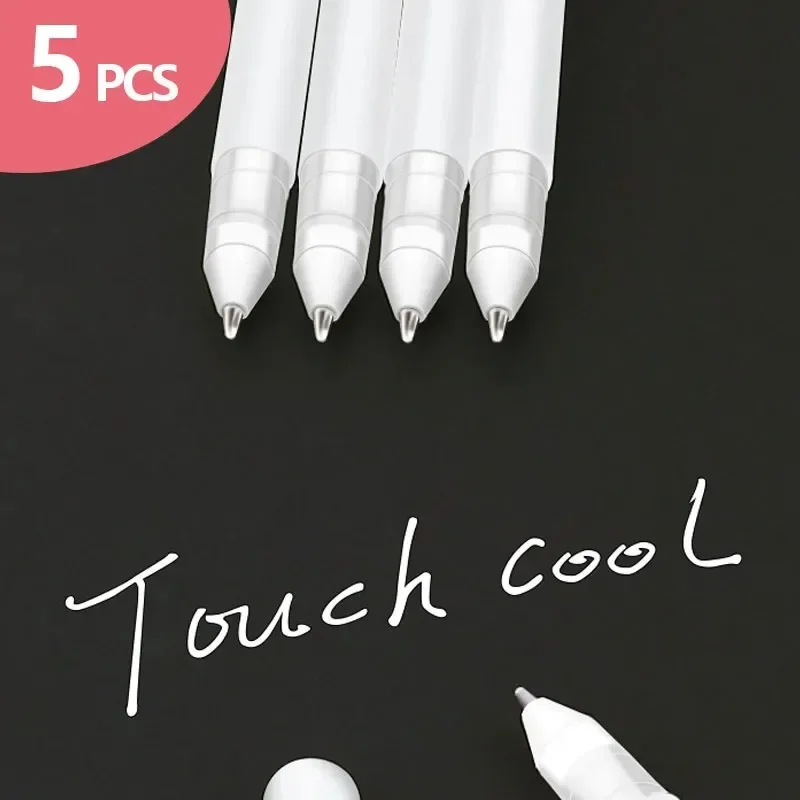 5Pcs White Manga Marker Pens Set 0.8mm Permanent Ink Waterproof Art Brush Pen for Scrapbooking Black Paper Drawing Tire Pen