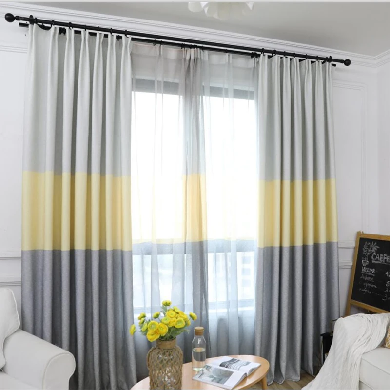 

Dreamwood Nordic Style Tri-Color Patchwork Striped Semi-Blind Flat Window Curtains for Living Room Be Customized Bedroom Curtain