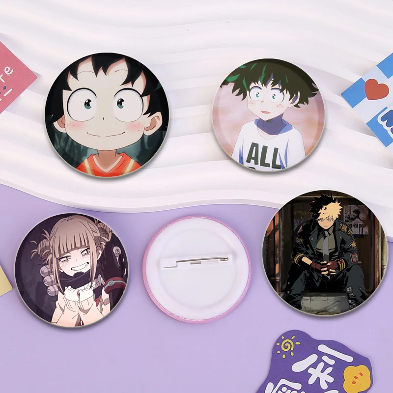 Todoroki Shoto Ochaco Uraraka Cartoon Brooches Midoriya Izuku Bakugou Katsuki Anime Badge Round DIY Creative Pin Accessorie Gift