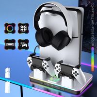 Multi-functional Controller Charging Stand RGB Light Low Noise Console Cooling Station with Headphone Holder for PS5/PS5 Slim