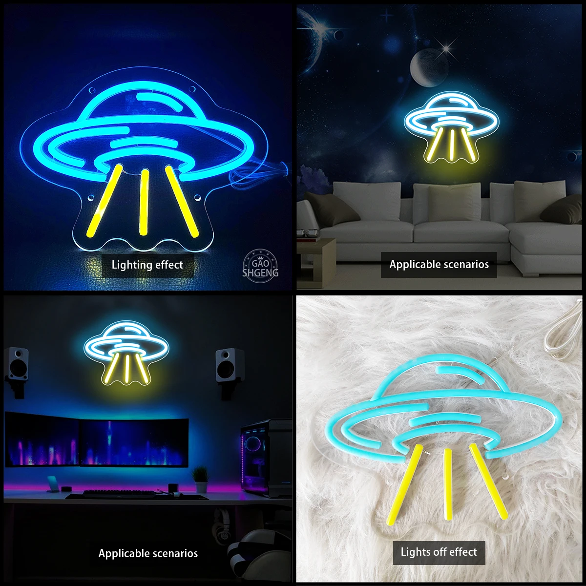 Nave espacial disco voador led sinais de néon sala de jogos decoração quarto parede pendurado néon personalizar luz néon festa presente aniversário