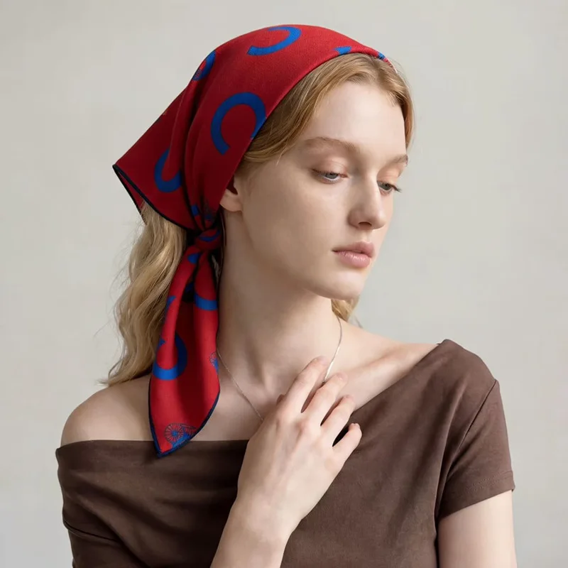 30% Mulberry Silk 70% Wool Split Two-Tone C Letter Equestrian Square Shawl 70cm Double Sided Bandana Unisex Holiday Commute Gift