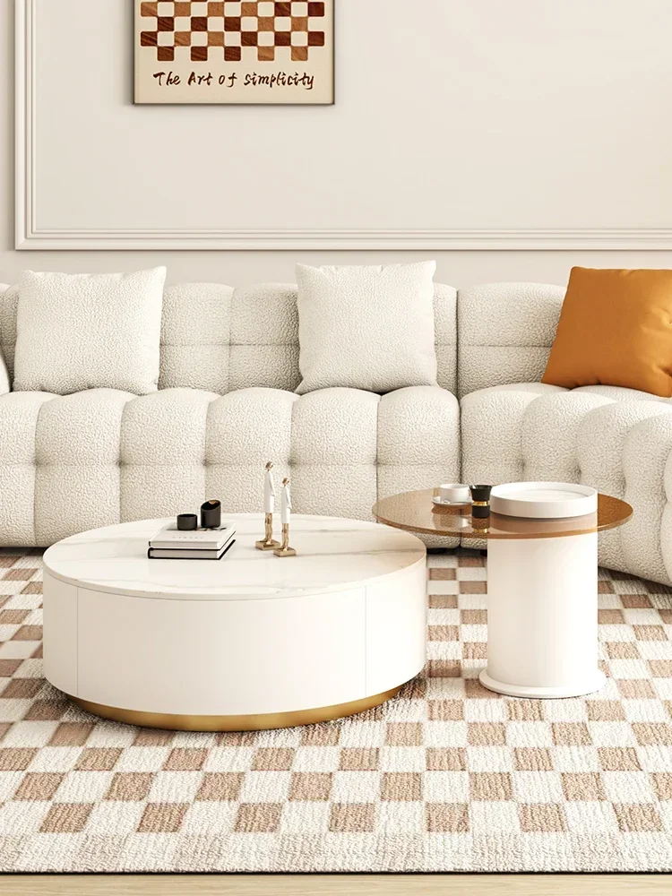 

Light Luxury Stone Plate round Tea Table Side Table Modern Minimalist Living Room TV Cabinet Unit