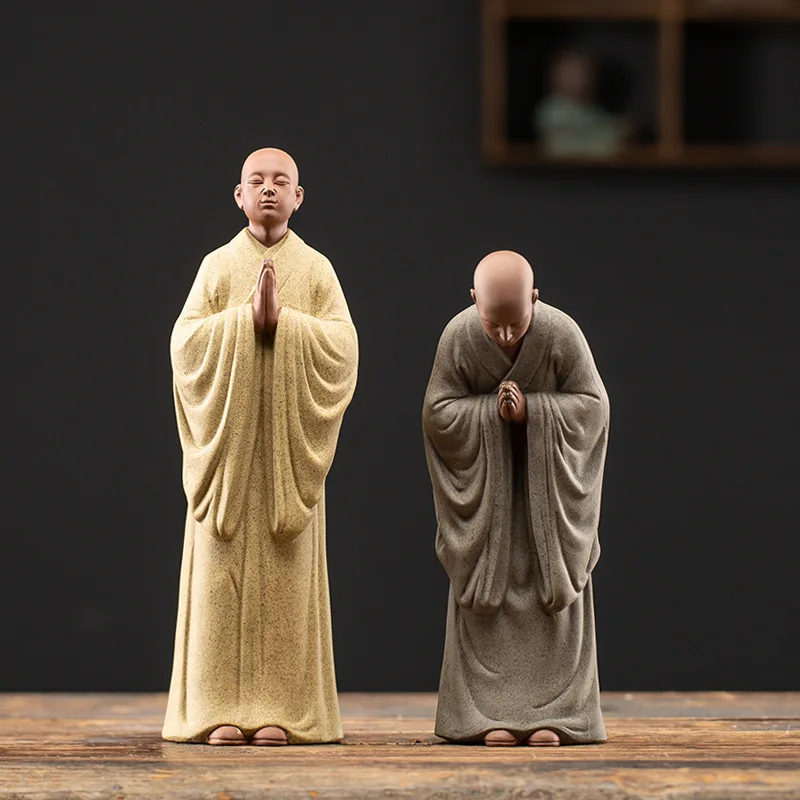 Chinese Zen Monk Ceramic Statues Modern Art Sculptures Zisha Little Monk  Home Living Room Loft Figures Decorative Statues