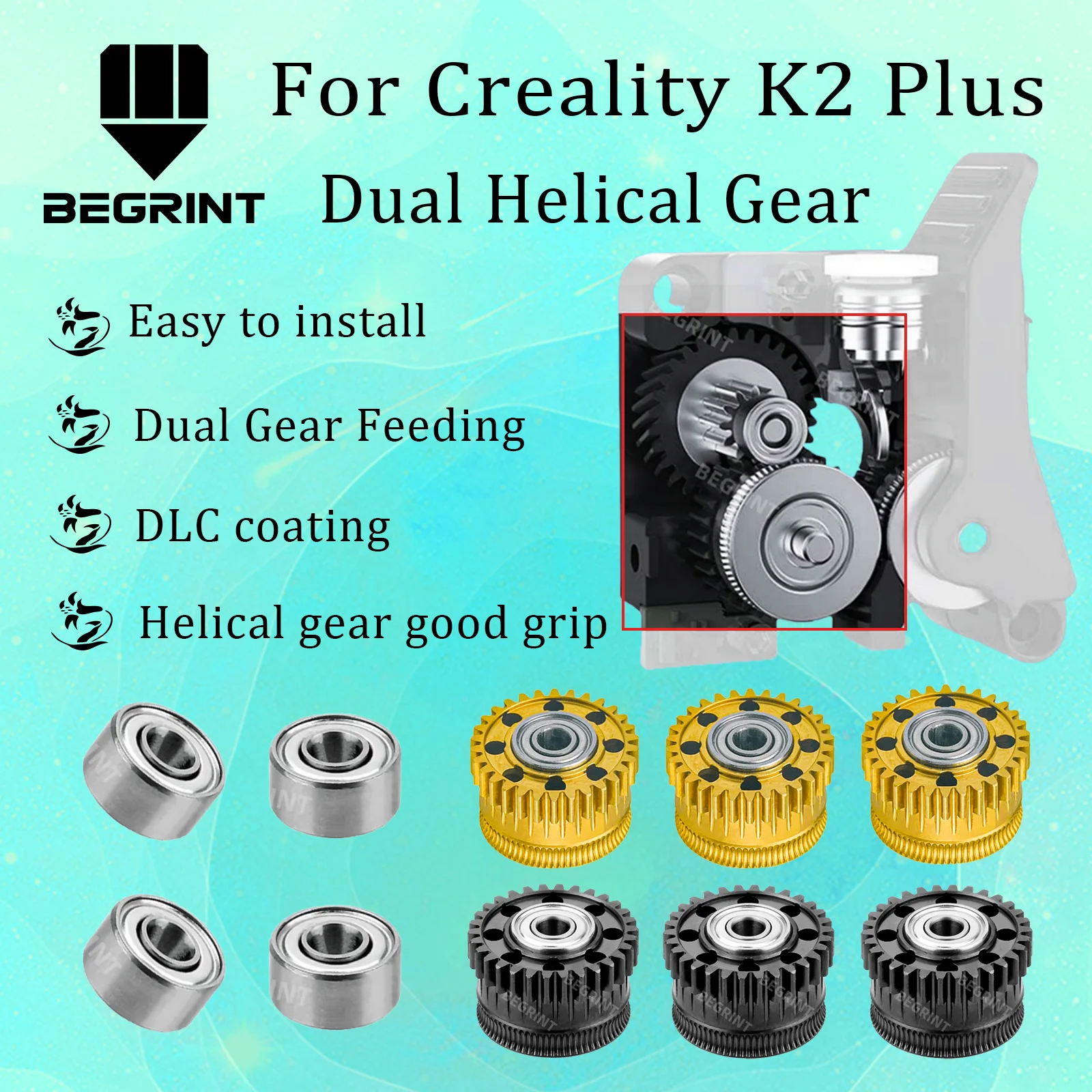 

Dual Helical Extruder Gear Kit for Creality K2 Plus All Metal Extruder Driver Gear Nickel DLC Coated gears K2P 3D Printer Parts