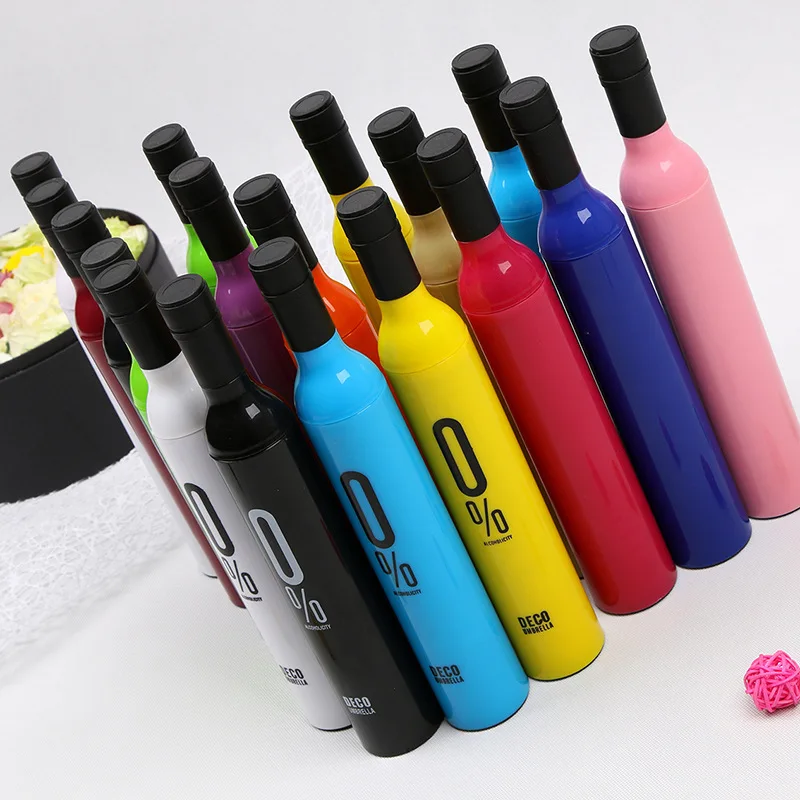 

50pcs Wine Bottle Umbrella 3 Folding Sun-rain UV Mini Umbrella For Women Men Rain Gear Umbrella Gifts