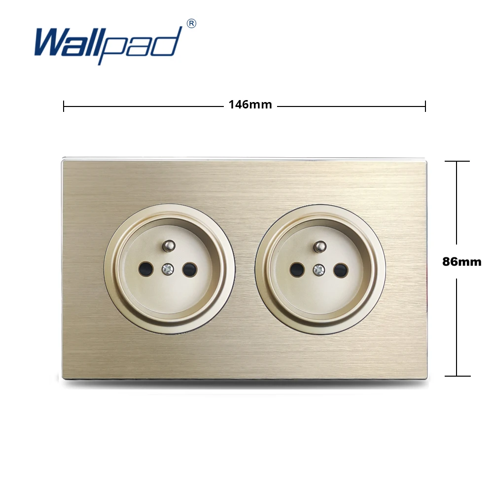 Dubbel EU Frans stopcontact bruin geborsteld aluminium paneel stopcontact 146 * 86 mm Wallpad L6