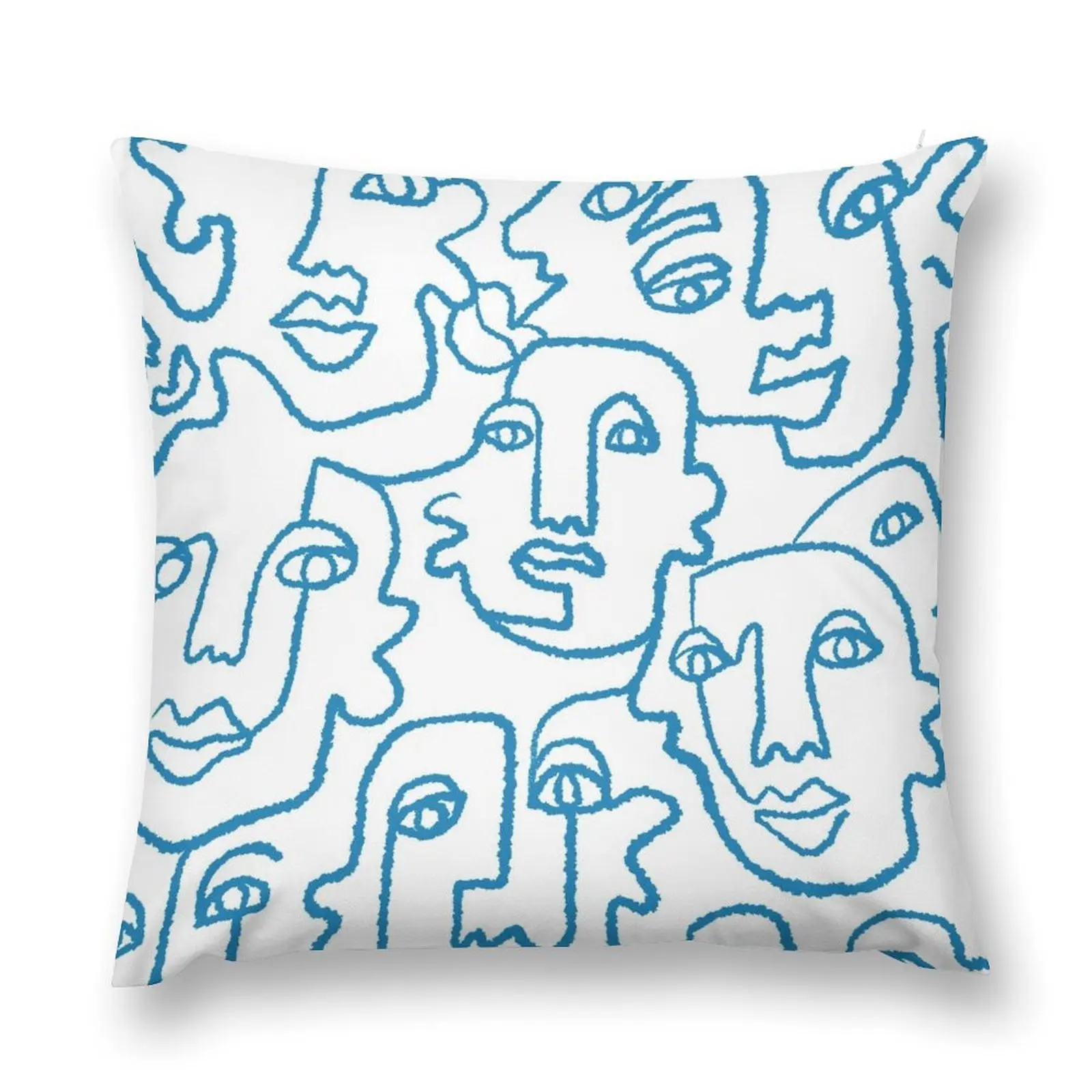

Blue line art faces print Throw Pillow Pillows Aesthetic pillow