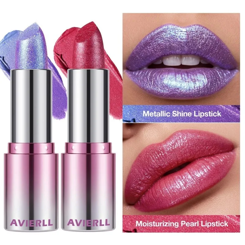 14Color Metallic Violet Lipstick Polarizing Pigment Diamond Glitter Lipgloss Waterproof Lasting Gold Pearl Shine Sexy Lip Makeup